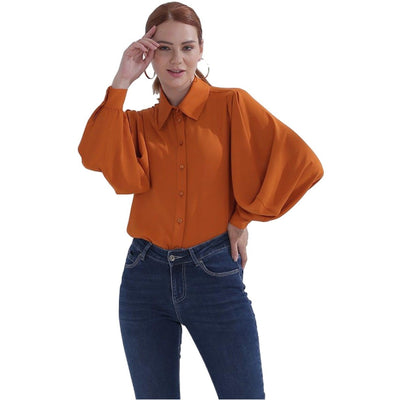 blouse dames oranje ballonmouw