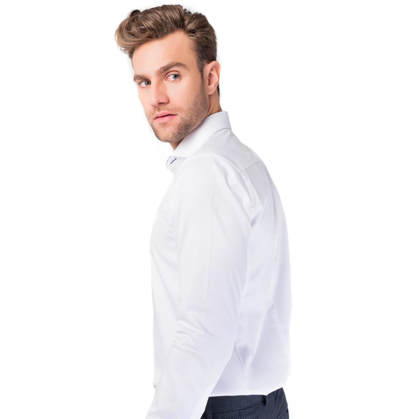 WB Premium Overhemd Heren Slim Fit Wit met Contrast Blauw