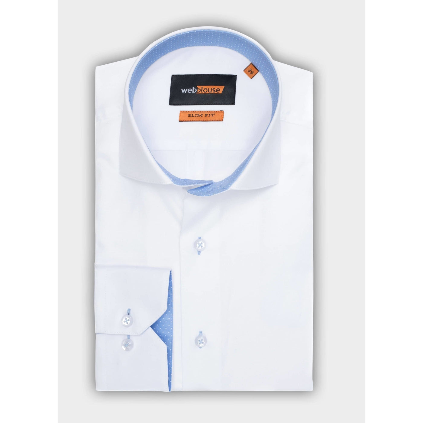 WB Premium Overhemd Heren Slim Fit Wit met Contrast Lichtblauw