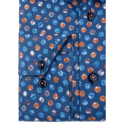 WB Premium Overhemd Heren Slim Fit Bolletjes Print Blauw