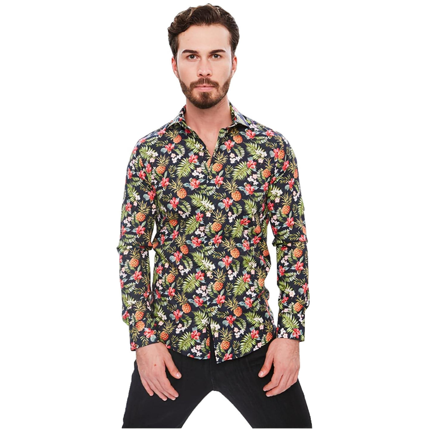 Webbluse Shirt Slimfit Tropical Ananas Print