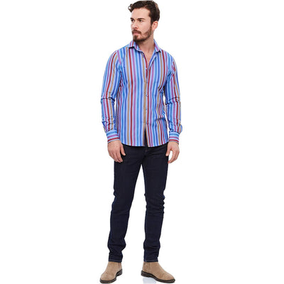 WB Excellent Overhemd Excellent Slim fit Glamour Blue with colourful stripes