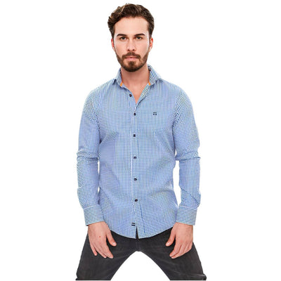 WB Basic Overhemd Slimfit Blauw Geruit